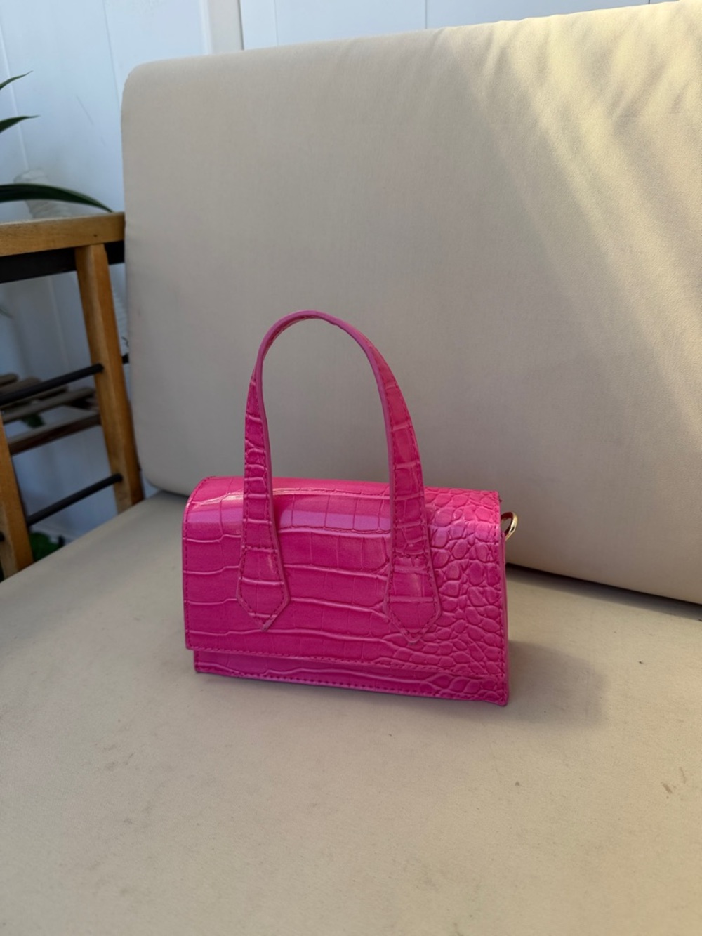 Classic Croc-Textured Mini Tote in Hot Pink